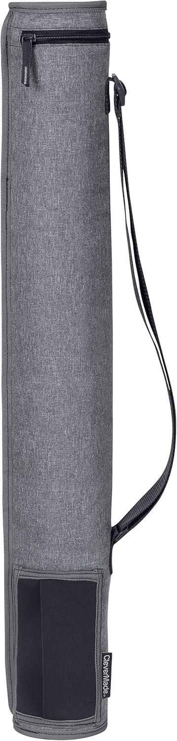 CleverMade 6 Can Cooler Sleeve - Insulated 6-Pack Cooler Tube with Adjustable Shoulder Strap, Easy Access Can Opening, and Neoprene Storage Pocket - Grey/Charcoal