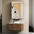 Head West Silver Scaloped Metro Beaded Glass Framed Vanity Mirror - Beveled Vintage Accent Decorative Mirrors for Wall Decor, Modern Bathroom Mirrors for Over Sink, Bedroom, Entryway 24"x36"