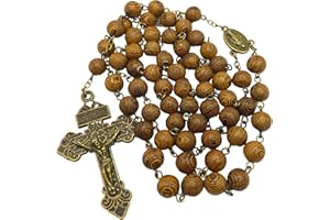 Our Lady of Peace Rugged Style Catholic Rosary Wooden 8mm size beads - Daily Catholic Rosary Prayer Beads with Muslin Pouch -