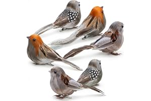 6Pcs Artificial Simulation Birds, Realistic Foam Sparrow Bird Ornaments with Clip, for Wedding Decor, Tree, Home Garden, Part