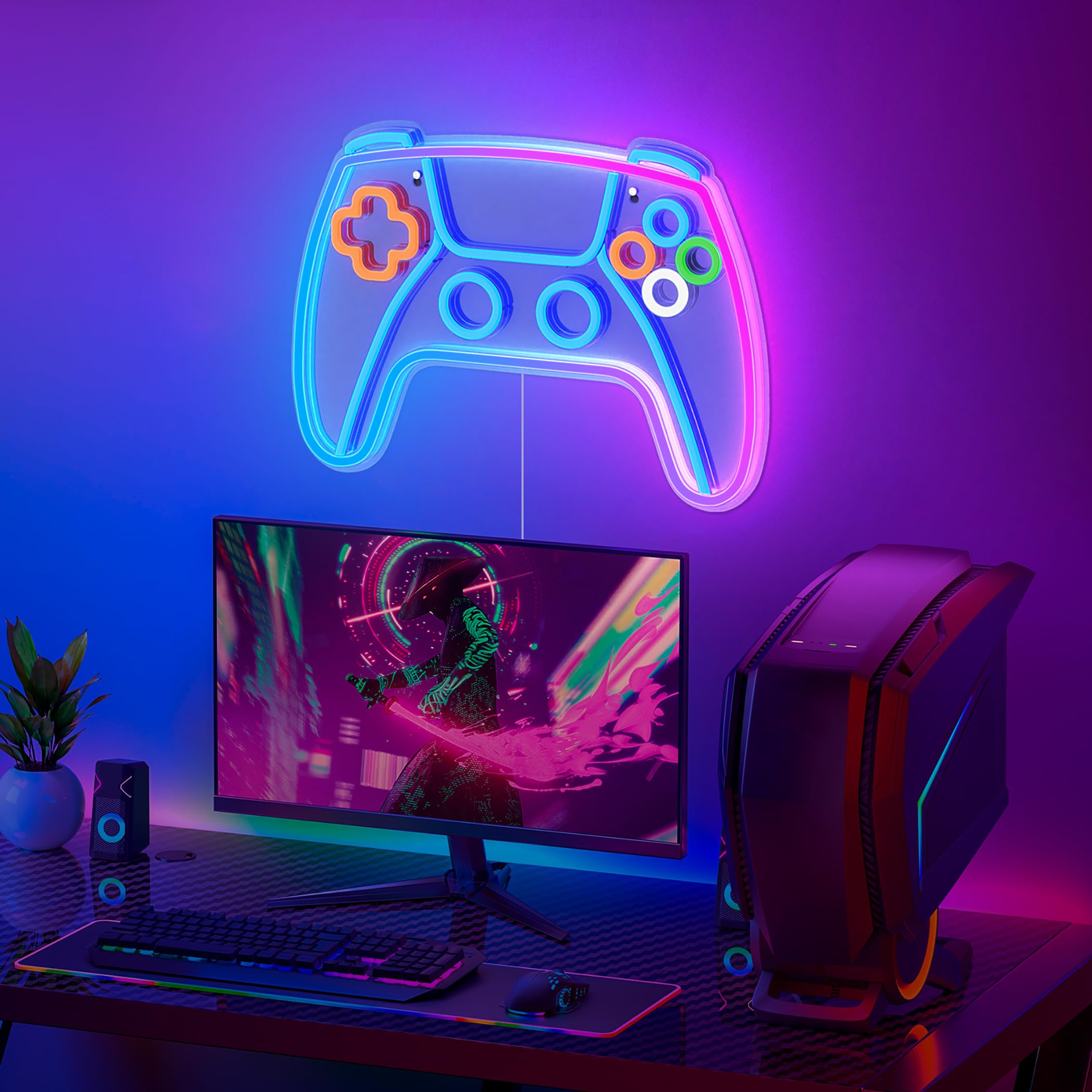 Gaming Deko LED Neonlicht 10 Licht Modi für Gaming Wand Deko, Game Neon Schild für Gaming Deko Zimmer, Gamer Deko Lampe für Playstation Deko Zimmer, LED Wandleuchte für Gaming Zubehör Zimmer Deko 4