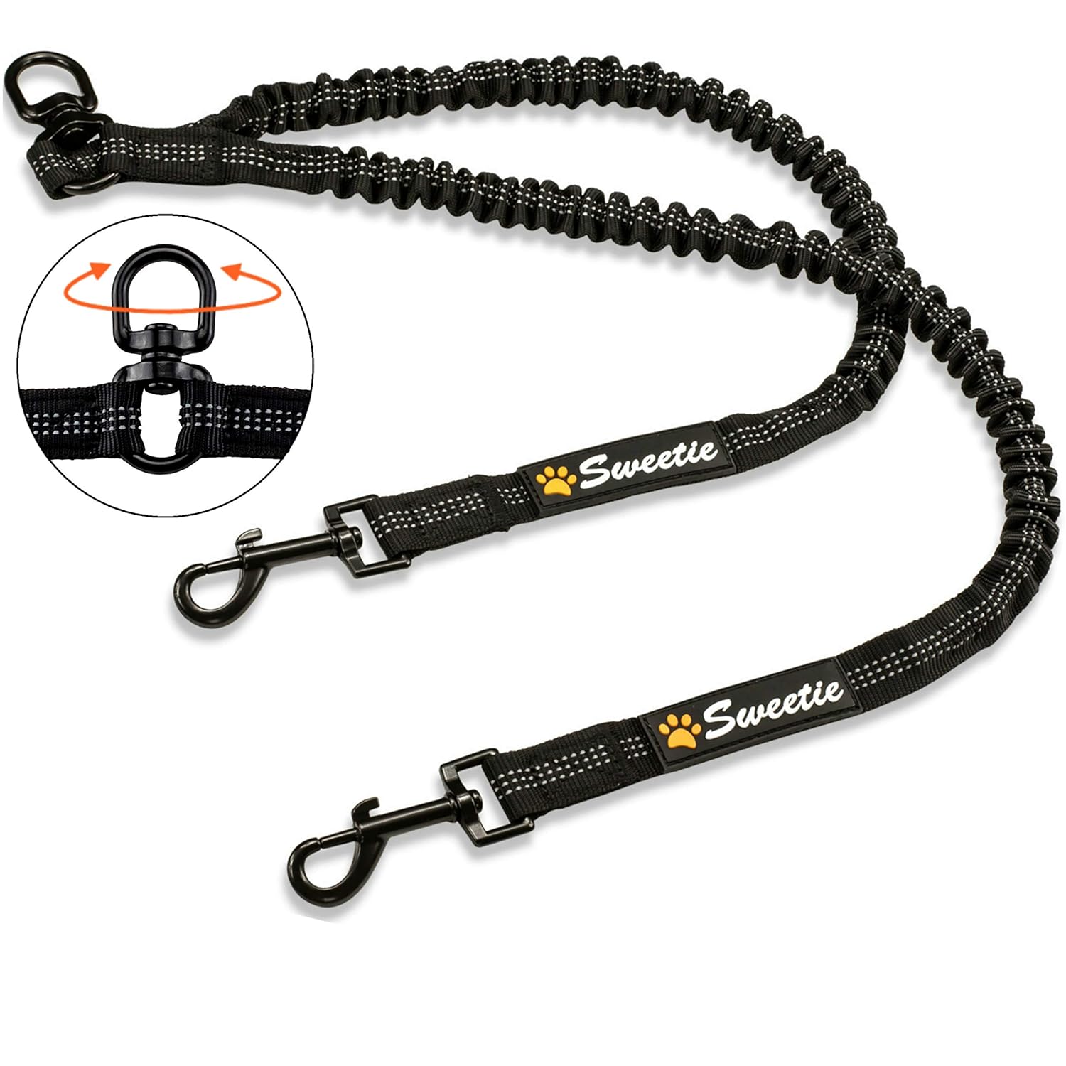 Sweetie Dog Lead Splitter Dual Shock Absorbing Bungee Double Leash