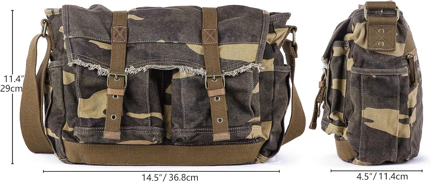GOOTIUM Canvas Messenger Bag - Vintage Shoulder Bag Frayed Style Satchel, Camouflage - Image 5