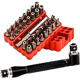 34pcs Security Bit Set 1/4 Inch Hex Shank Screwdriver Bit Set,Tamper Proof Bits-Torx+Hex+Tri Wing+Star+Spanner for Torx Security Screwdriver Set,High Hardness Impact Driver Bit Set(Red+Wrench)