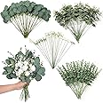 110 Pcs 7 Kinds Mixed Artificial Eucalyptus Stems and Faux Flowers,Fake Silver Dollar Eucalyptus Leaves Stems Bulk Real Touch Leaf Branches for DIY Bouquets Floral Arrangement Wedding Home Decor