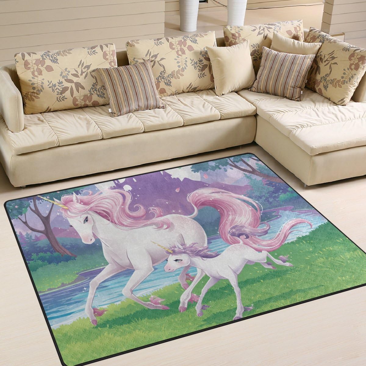 IMOBABY Aideess Pink Unicorn Area Rugs for Living Room Bedroom 4'x5', Kids Children Carpet Rug Non-Slip Floor Mat Resting Area Doormats