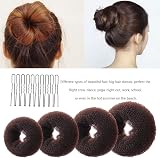 YHQZ 4 Pcs Brown Ring Donut Bun Shaper Set w/ 20 Hair Pins Kids Women view 3