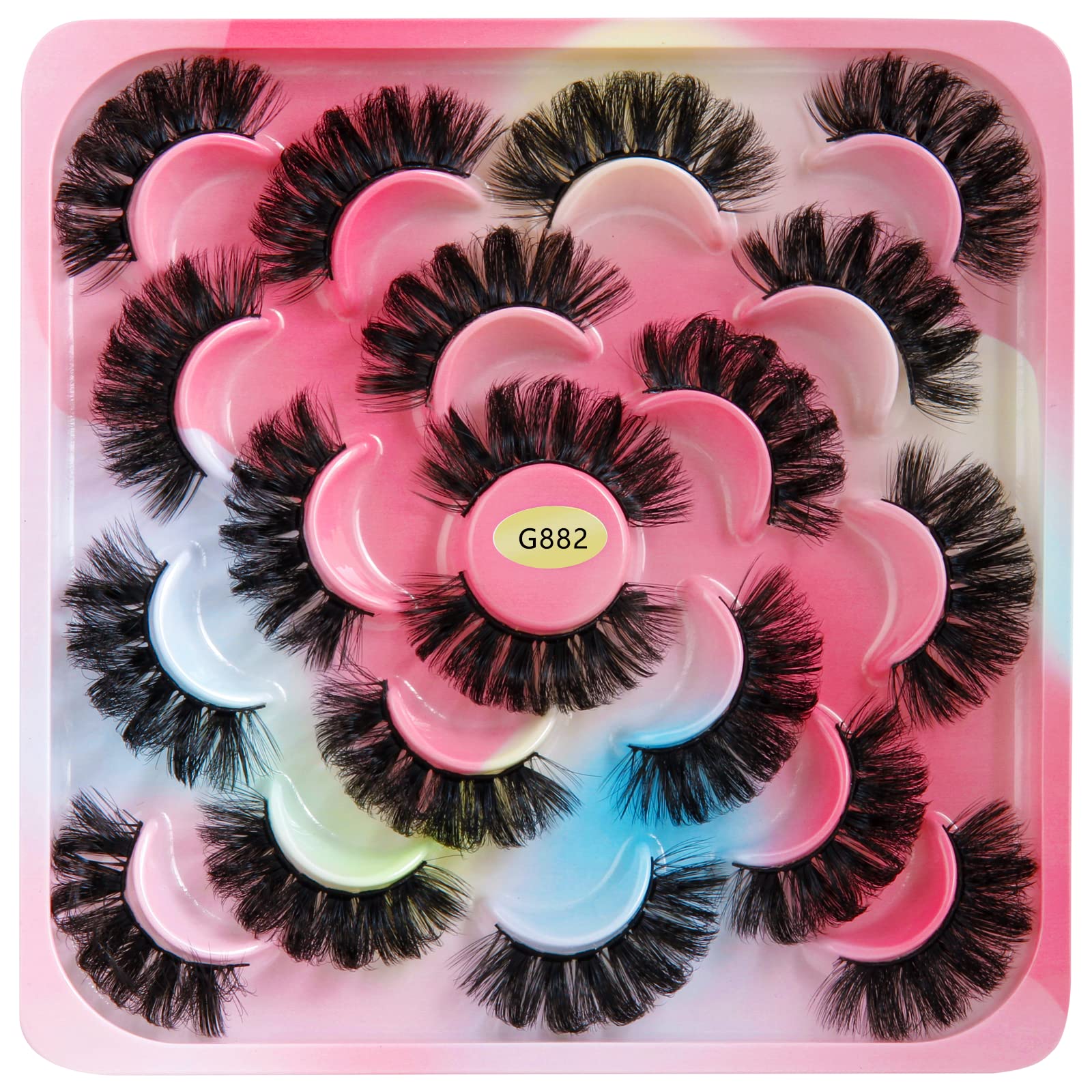 False Eyelashes Dramatic Fluffy Fake Eyelashes - 10 Pairs Natural Curly Lashes 6D Effect Thick Mink Lashes (G882) โ image 1