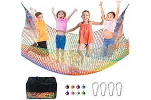 JumpTrzz Climbing Cargo Net, 9.9 ft x 9.9 ft Large Playground Safety Net with Storage Bag, Polyester Double Layers Backyard Climbing Net for Treehouse Accessories; Jungle Gyms; Outdoor Equipment Set