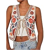 MakeMeChic Women's Floral V Neck Tank Top Sleeveless Tie Front Boho Vest