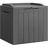 Flamaker Deck Box 31 Gallon Waterproof Resin Small Deck Box with Lid, Indoor Outdoor Package Delivery Box, Organization and Storage for Patio Furniture, Garden Tools, Outdoor Cushions (Grey)