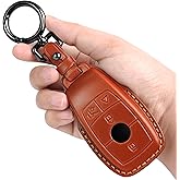Tukellen for Mercedes Benz Key fob Cover Genuine Leather with Keychain,Leather Protector Key case Compatible 2017-2023 E-Class 2018-2021 S-Class 2019-2023 A-Class C-Class G-Class-Brown