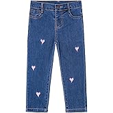KIDSCOOL SPACE Baby Little Girls Jeans,Embroidered Strechy Denim Soft Slim Pants