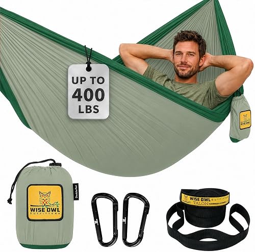 Wise Owl Outfitters Camping Hammock – up to 500lbs Portable Hammock with Tree Straps - Travel, Backpacking, Hiking, Outdoors Camping Gear - Single or Double