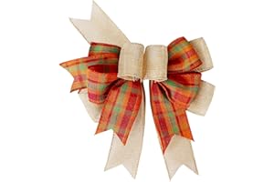 SIMISI RIBBON Fall Bows for Wreaths Orange Buffalo Plaid Burlap Bow for Thanksgiving Tree Topper, Home Indoor Outdoor Decorations (9.5 x 13 inch)