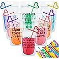Patelai 24 Sets Zipper Drink Pouches with Straws Reusable Smoothie Pouches Freezable Juice Pouches Smoothie Pouches Heavy Duty Reclosable Ice Drink Pouch Bag Liquor Pouches(Black Letters)