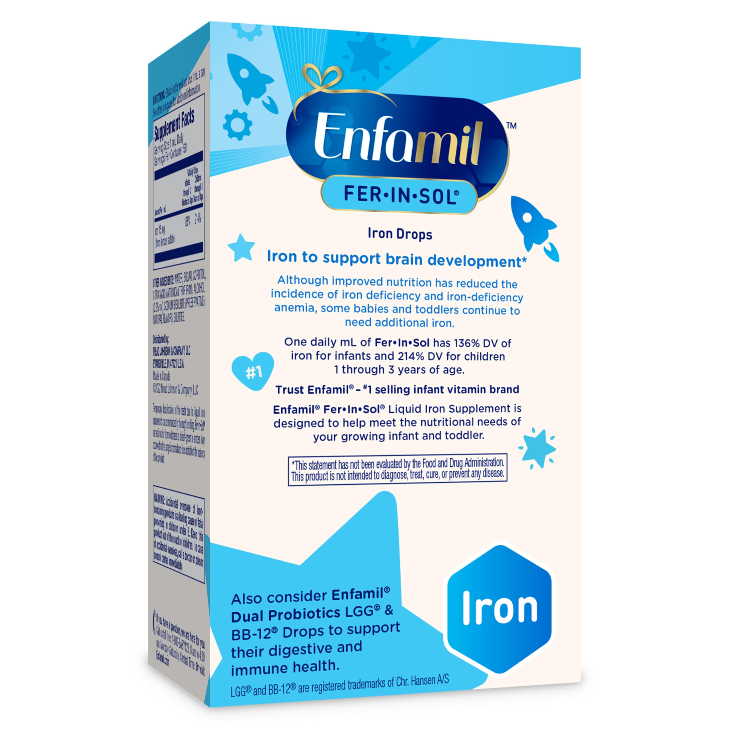 Enfamil Fer-in-Sol Iron Supplement Drops for Infants, 50 mL Dropper Bottle
