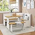 KYLE & KAY 3-Piece Dining Table Set, Corner Breakfast Nook Table Set with Bench and Corner Seat, Space-Saving Kitchen Table for 4-6 People, Small Space, Apartment, White