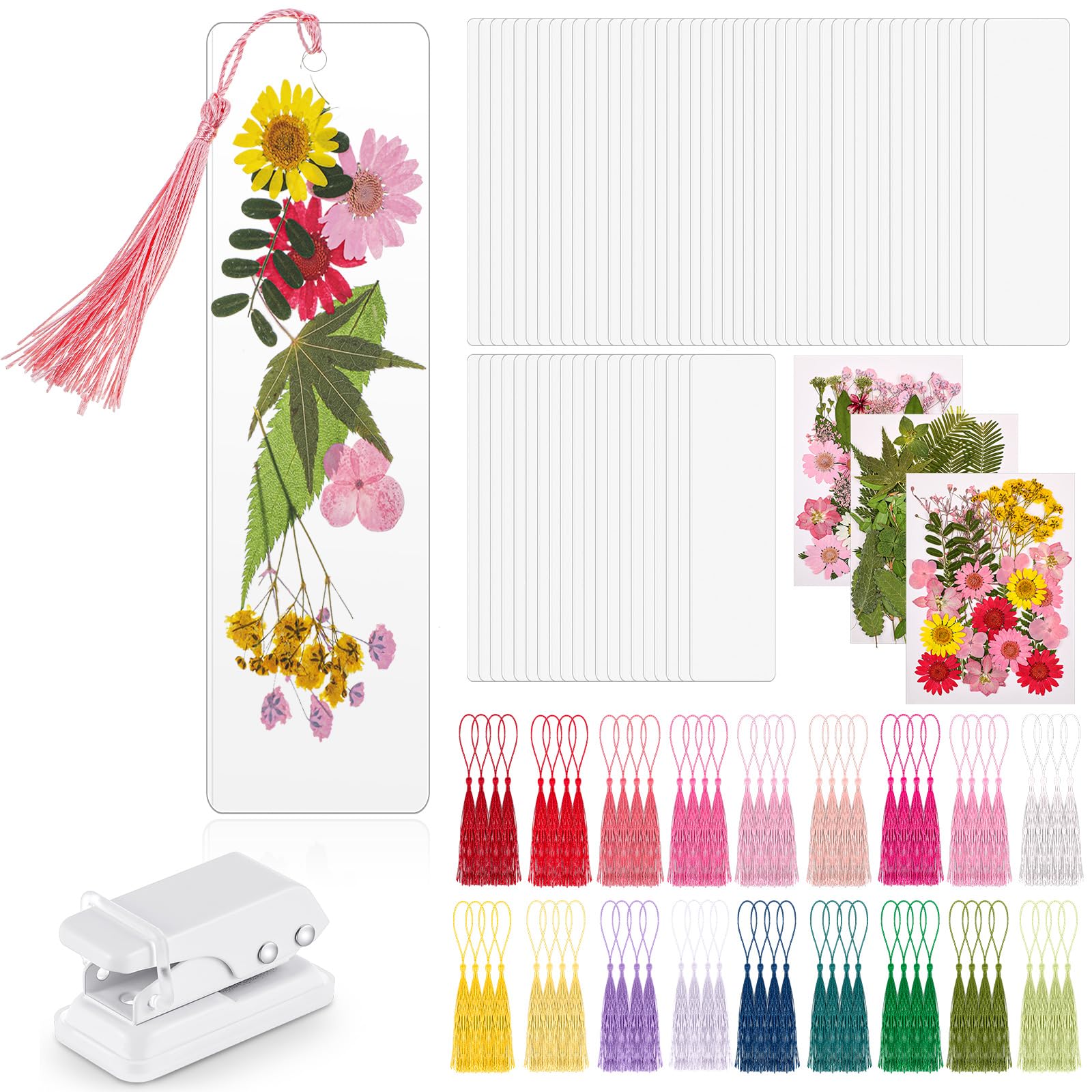 Photo 1 of Fuyoooo 150 Pcs DIY Pressed Dried Flower Bookmark Making Kit, DIY Bookmark Bulk Thanksgiving Teacher Gifts for Reading Women Book Lovers(2 x 8 Inch,Pink)