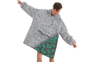 Fiosnow Glow in the Dark Game Controller Blanket Hoodies for Women and Men Adult Oversize Wearable Blanket Hoodies for Soft and Warm