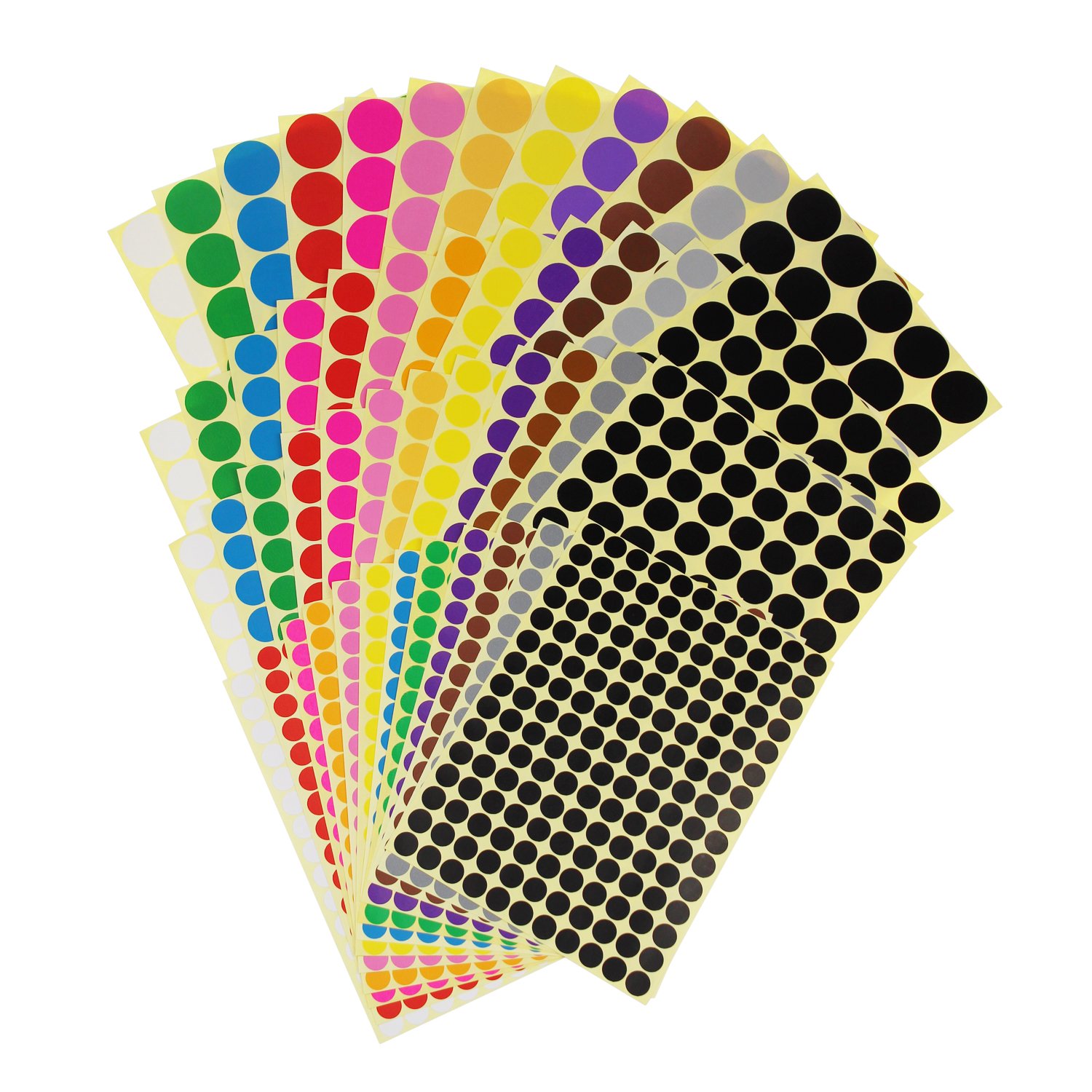 LJY 48 Sheets Coloured Dot Stickers Assorted Sizes 10mm 16mm 19mm 25mm, Round Stickers Self Adhesive Sticky Labels for Colour Coding, Calendars, Maps and Office Filing (12 Colours)