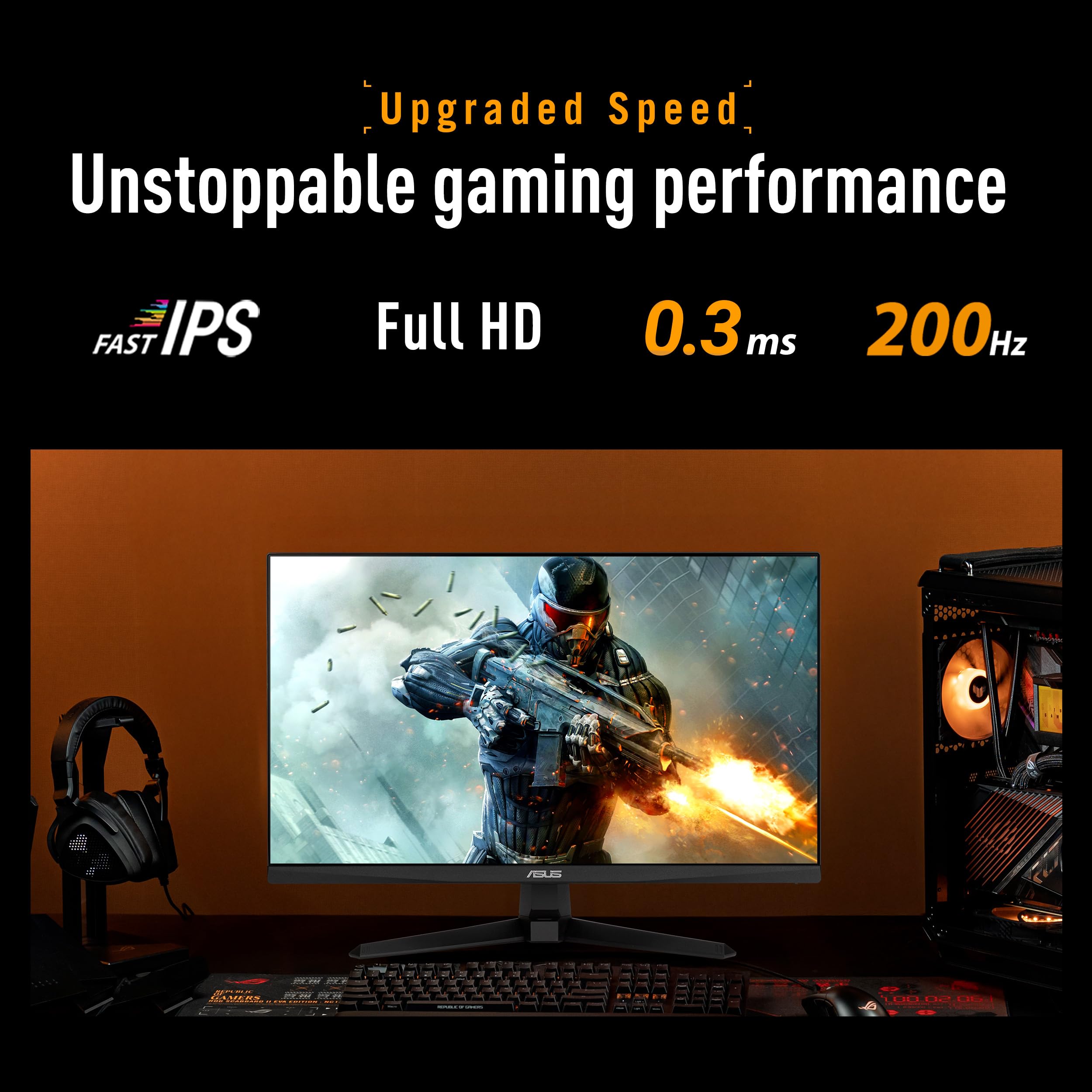 ASUS TUF Gaming VG249Q5A 24 Zoll Full HD Monitor (200 Hz, 0.3ms GtG, FreeSync Premium, Adaptive Sync, G-Sync, ELMB, GameFast, Fast-IPS Panel, 16:9, 1920x1080, DisplayPort, HDMI, Speaker) 3