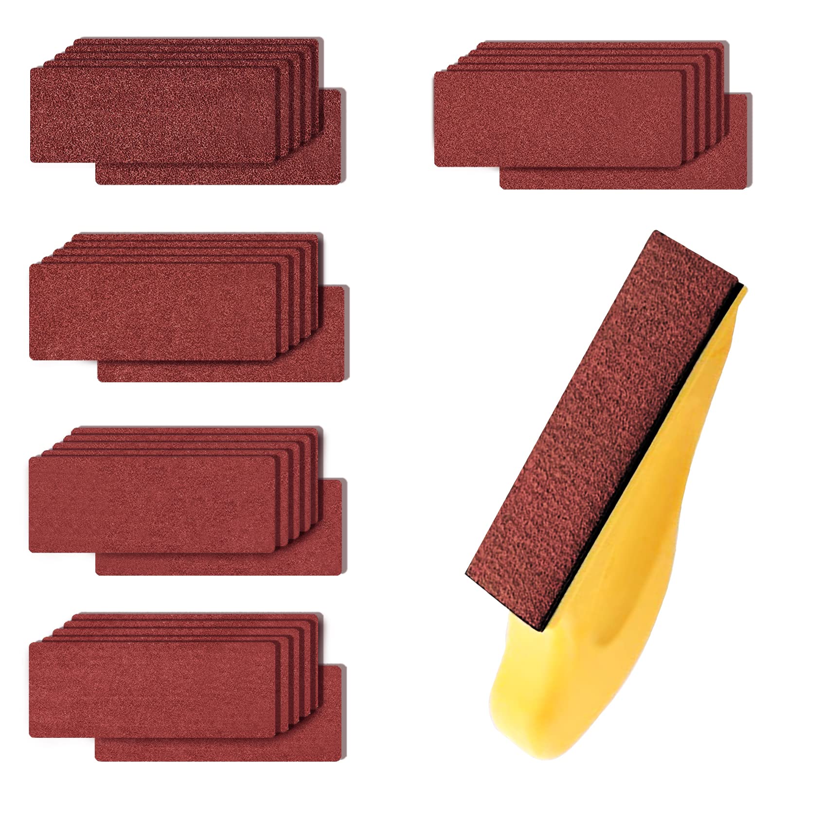 Viaky Sanding Paper 31Pcs, 30 x 93mm Sandpaper Mixed 80 120 180 240 400Assort Grit, Hook and Loop Assortment Coarse Sand Paper with Detail Sanding Tools for Car, Wood, Walls, Detail Surface Sanding