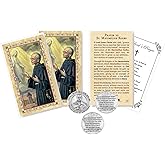 Saint Maximilian Kolbe Prayer Card - Italian St Kolbe Medal Tokens, The Lord's Prayer - Laminated St Maximilian Kolbe Card - St Maximilian Kolbe Prayer Card, Patron Saint of Addiction Set - 7 Items