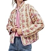 YKR Women's Cropped Puffer Jacket Floral Print Quilted Puffer Jackets Open Front Lightweight Short Jacket Trendy