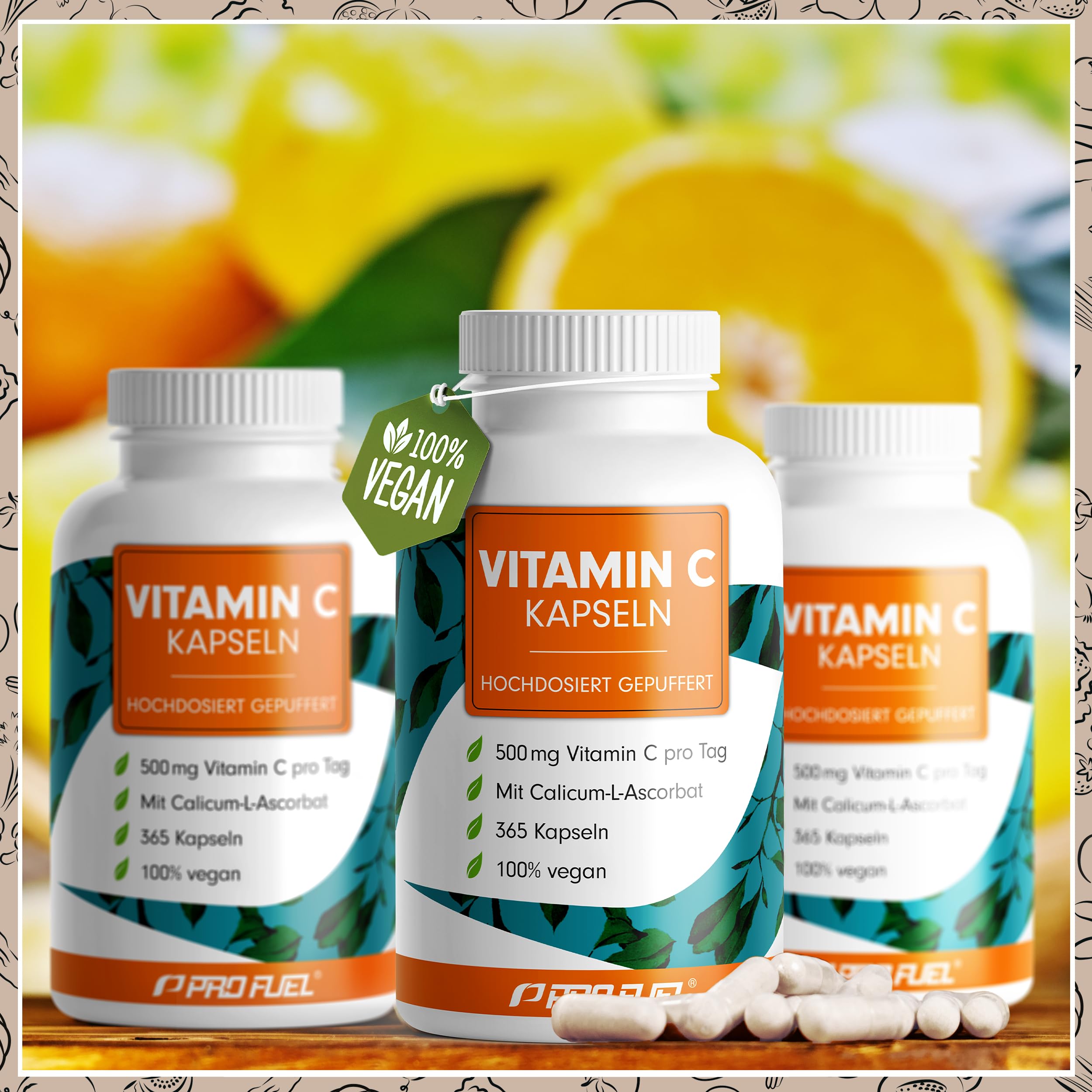 Vitamin C Kapseln 365x mit 500 mg Vitamin C gepuffert - hochwertiges Calcium-Ascorbat - zur täglichen Einnahme - laborgeprüft mit Zertifikat - 100% vegan - Jahresvorrat 4