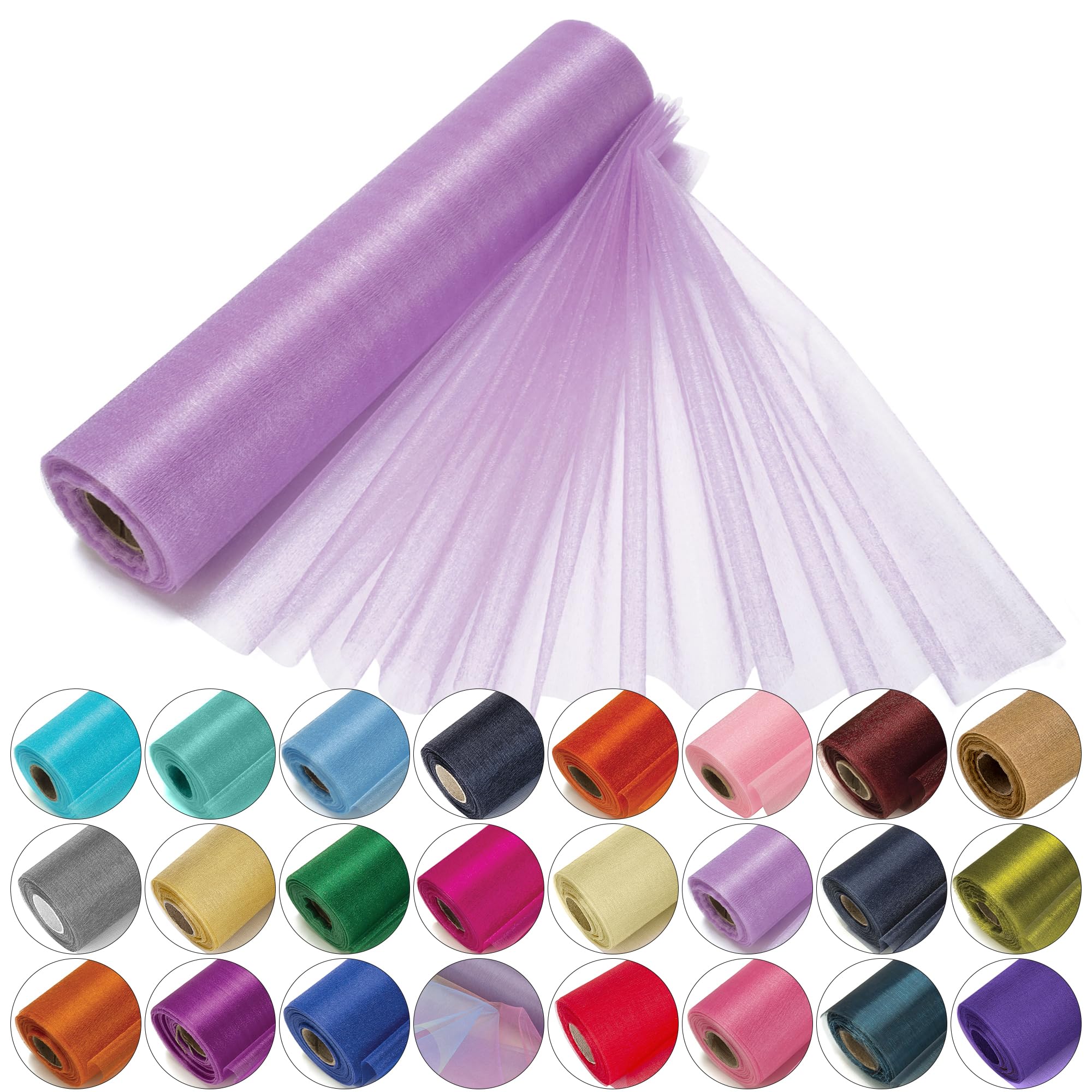 29cm x 25m Roll of Organza Sheer Fabric - Elegant Decorative Cloth for Wedding Chair Bows, Table Runners, Party Favours - Crafting Supplies for Ribbons, Dress Accents,and Bags, Lilac Purple