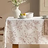 French Linen Rectangle Tablecloth Floral Table Cloth with Brown Flowers Pattern Burlap Textured Farmhouse Vintage Rustic Outdoor Table Cover for Picnic,Dining,Party,Home Decor 55x84 Inch