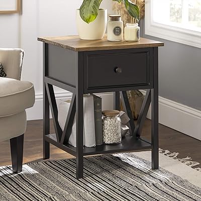 Walker Edison Natalee 1 Drawer Wood Square End Table, 19 Inch
