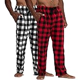 DEVOPS 2 Pack Men's Buffalo Plaid Plush Fleece Pajama Pants Sleepwear with Pocket