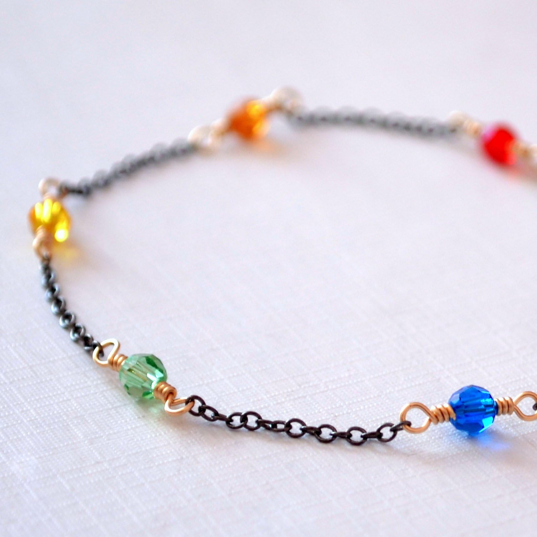 Rainbow Swarovski Crystal Bracelet with Black and Gold