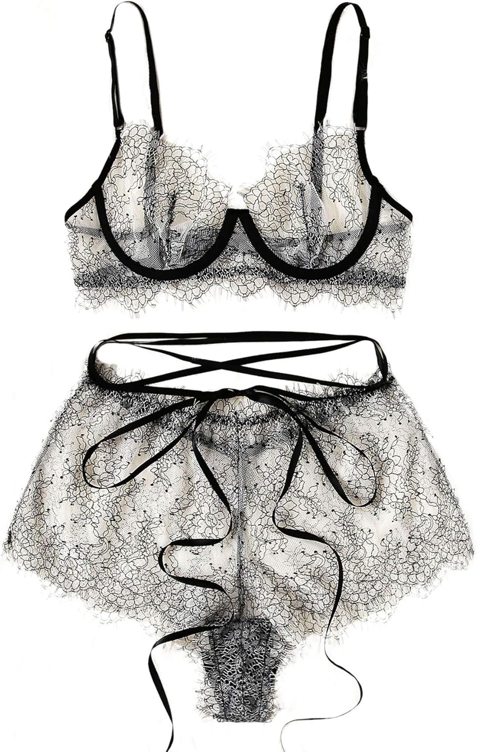 SweatyRocks Women's Floral Lace Underwire Bra and Panty 2 Piece Lingerie Set: Clothing