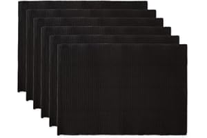 DII Basic Everyday Ribbed Tabletop 100% Cotton, Placemat Set, 13x19, Black, 6 Piece