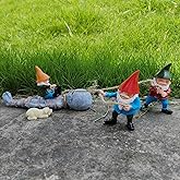 qumHmup Garden Gnomes with Alien Figurine, Polyresin Naughty Gnome Statue for Patio Lawn Garden Porch Fence Outdoor Decoration