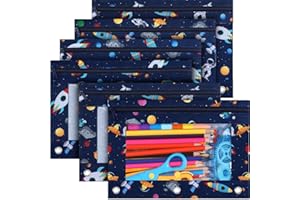 Lincia 6 Pack Pencil Pouch for 3 Ring Binder Smooth Zipper 3 Ring Binder Pencil Pouches Reinforced Grommets Pen Cases Pen Bags with Clear Window Teacher Appreciation Gift(Astronaut)