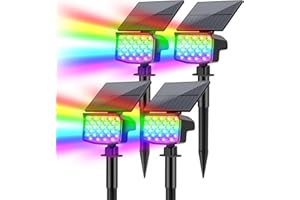 MinPea Solar Color Changing Spot Lights Outdoor, [9 Modes/4 Pack] Solar Christmas Lights Outdoor Waterproof IP65, Multicolor Solar Powered Landscape Spotlights for Yard Garden Pathway Lawn Decoration