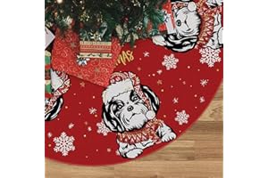 GAGEC Christmas Tree Skirt Red Tree Skirt Shih Tzu Xmas Winter Tree Skirt 48 Inch for Dog Christmas Indoor Outdoor Decorations