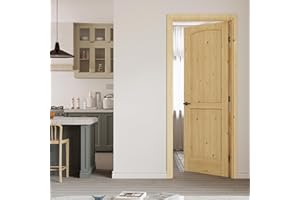 CRUTOP 30" x 80" Prehung Door 2 Panel Arch Top Knotty Pine Wood Door with Jamb Kit, Interior Wood Doors for Bathroom Pantry Laundry, Home Doors, Easy Assemble & Reday to Stain - Right Handed