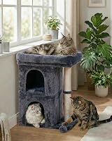 Aechonow Cat Tree Tower 61cm Large Cat Condo 2 Beds Dark Gray view 3
