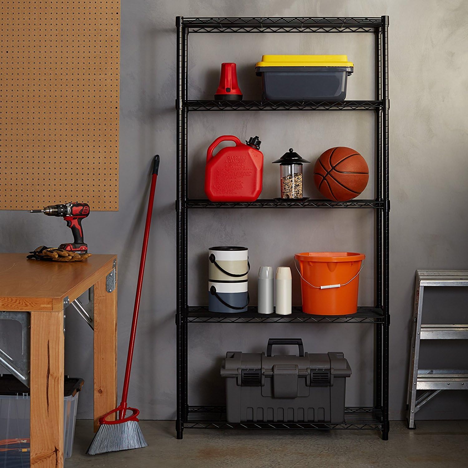 Basics 5-Shelf Adjustable, Heavy Duty Storage Shelving Unit (350 lbs loading capacity per shelf), Steel Organizer Wire Rack, Black,(36L x 14W x 72H): Home & Kitchen