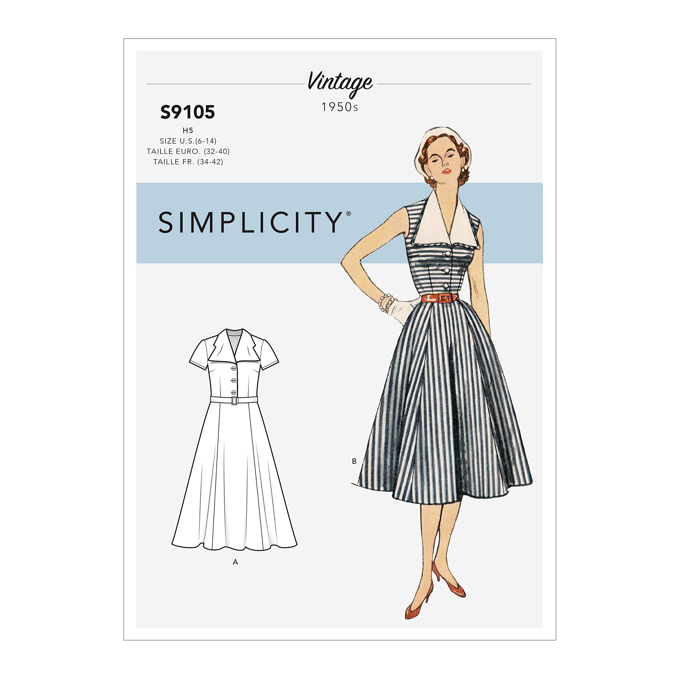 Simplicity Sewing Pattern S9105 Misses' Vintage Dress with Detachable Collar, Various, H5 (6-8-10-12-14),SS9105H5