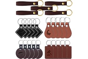 Tikjiua 25 Pcs Leather Key Fob Kit, 5 Types PU Leather Key Fobs with Rivets and Keychain Ring, Leather Keychains Holder for Keychain Making Leather Craft Working