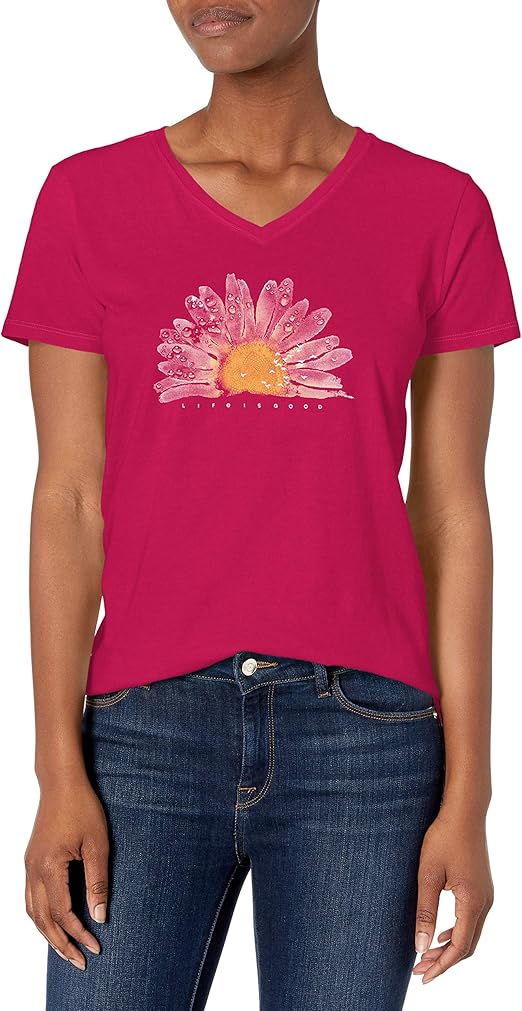 Life is Good Womens Crusher Flower Graphic VNeck TShirt Amazon.ca Clothing & Accessories