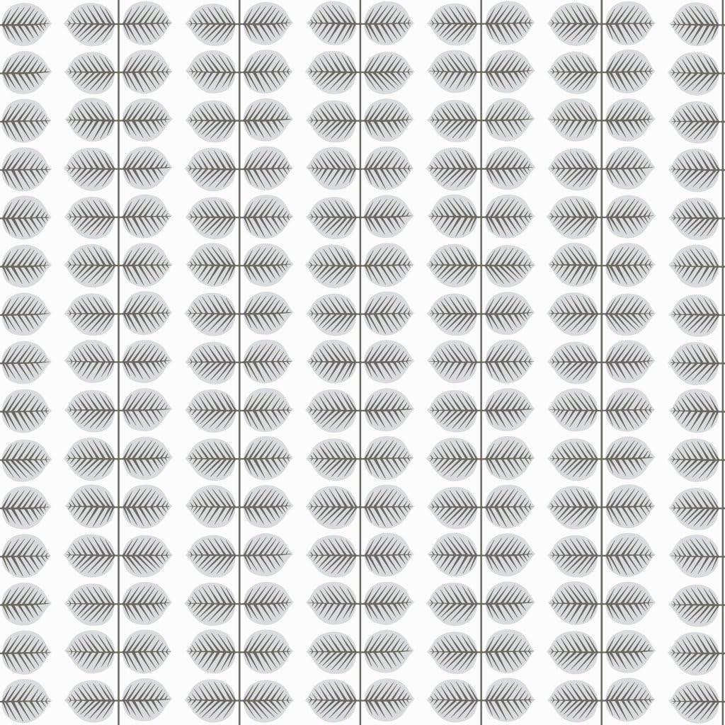 Stig Lindberg 1751 Non-Woven Wallpaper Leaf Vines Formal Geometric in Light Grey and Black on White