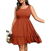RWJ Women's Plus Size Dresses 2026 Summer Sleeveless Tank Smocked Casual Beach Vacation Boho Wedding Guest Mini Sundress