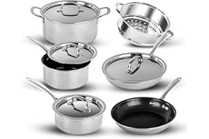 Granitestone Stainless Steel Pots and Pans Set Nonstick, 10 Pc Ceramic Kitchen Cookware Set, Induction Capable, Long Lasting Nonstick, Hammered Design, Cool Handles, Dishwasher Safe, 100% Toxin Free…